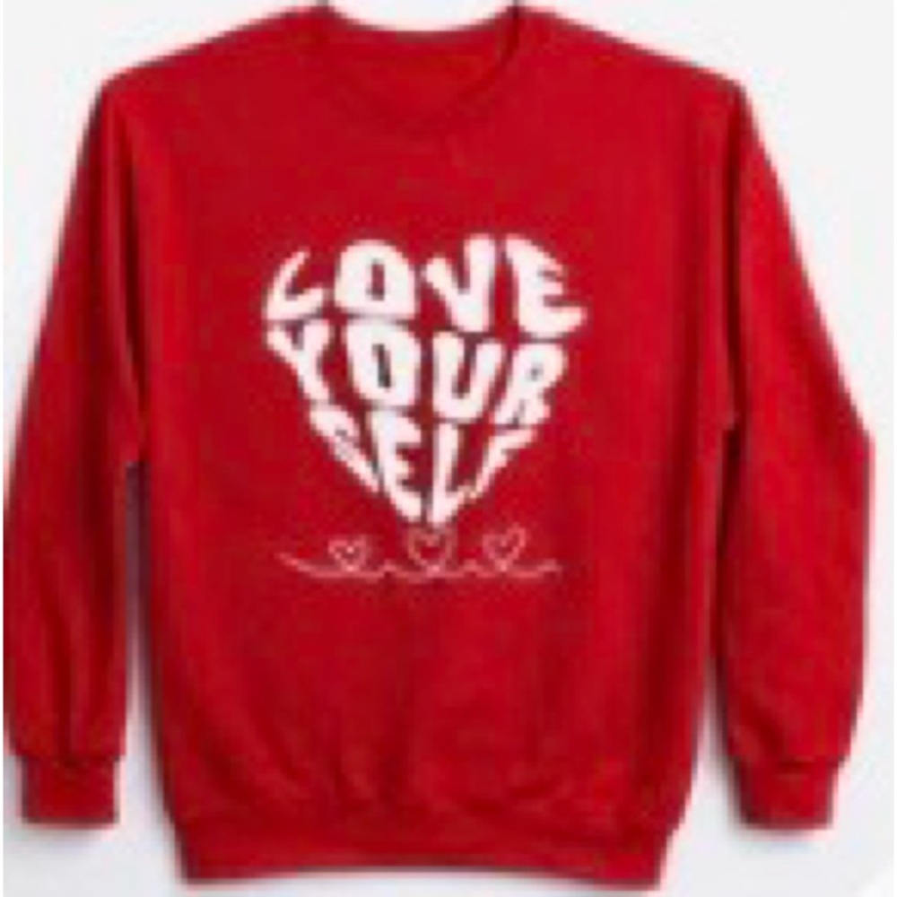 Red 'Love Yourself' Graphic Crewneck Sweatshirt xojas